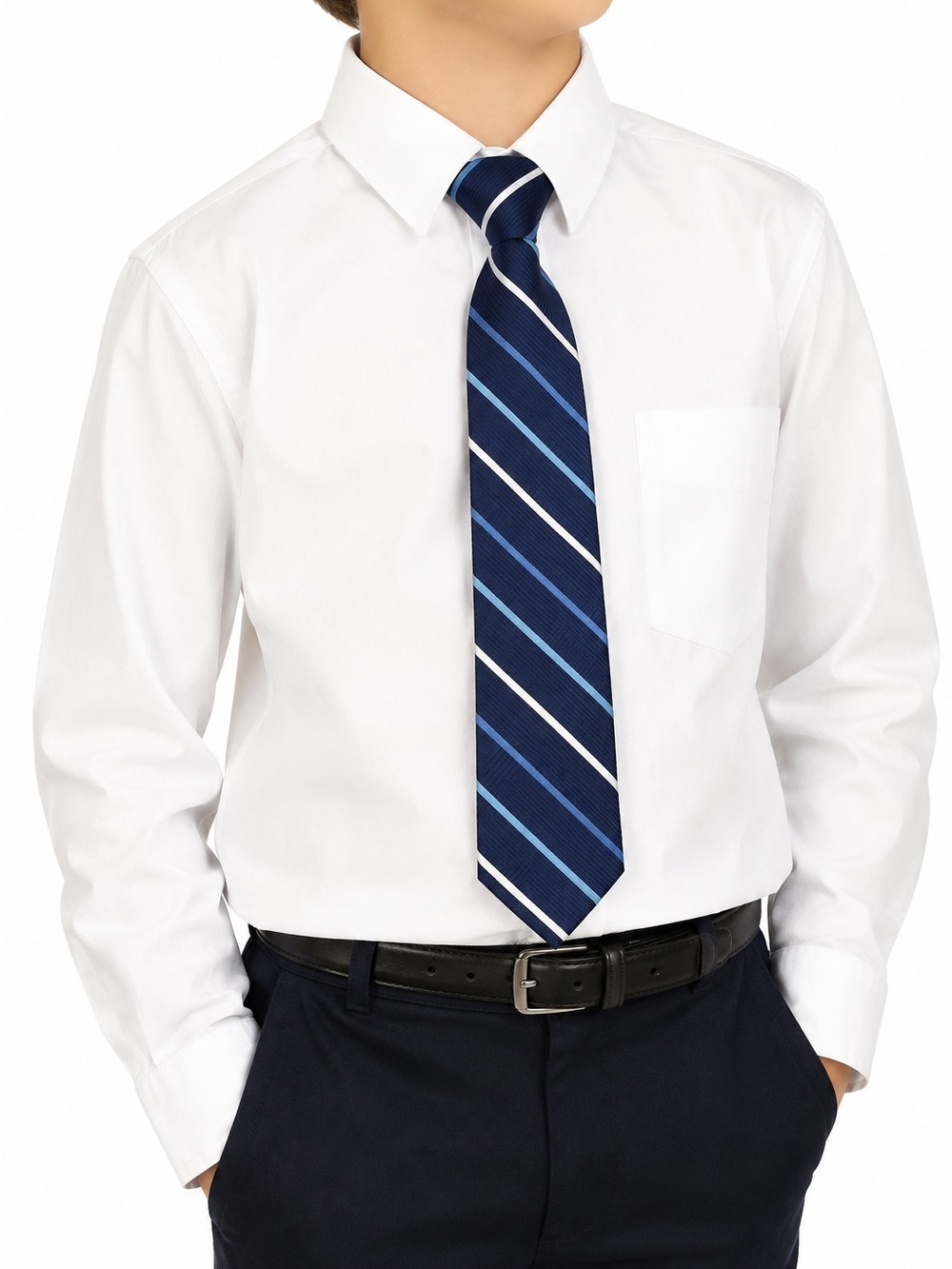 Club Room Boys Navy Blue Striped Pre-Tied Zipper Necktie